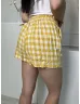   Bershka (S) Sárga Fehér Kockás, Hátul Gumisderekú, 43% Len Derékban Megkötős, Zsebes Rövidnadrág