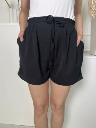   New Look (S) Fekete Hátul Gumisderekú, Elől Megkötős Zsebes Rövidnadrág