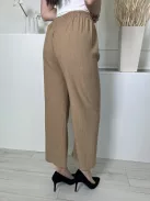  (S) Barna Anyagában Mintás, Gumisderekú Elől Díszmegkötős, Rugalmas Anyagú Nadrág