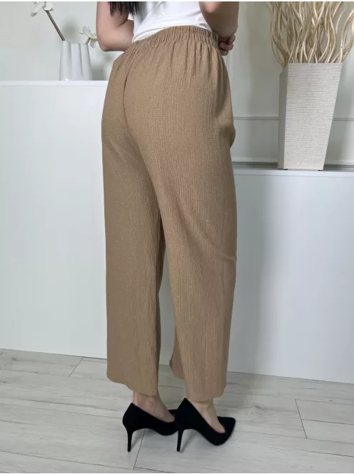  (S) Barna Anyagában Mintás, Gumisderekú Elől Díszmegkötős, Rugalmas Anyagú Nadrág