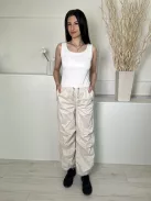 ÚJ H&M (XS) Drapp Derékban Összehúzható, Zsebes Gumis Aljú Nadrág