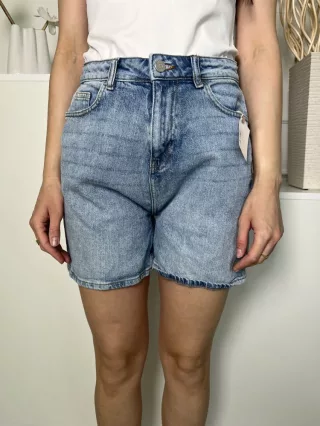   TU (S) Kék Elől Gombos, Zsebes Koptatott, Farmer Rövidnadrág