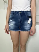 Jeans (S) Kék Elől Gombos, Zsebes Koptatott, Rojtos Aljú, Farmer Rövidnadrág