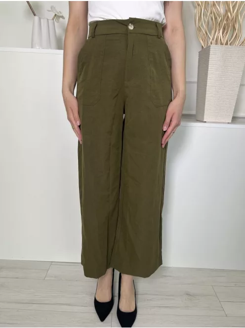  (S) Khaki Elől Gombos, Hátul Gumisderekú Övtartós, Bőfazonú Nadrág