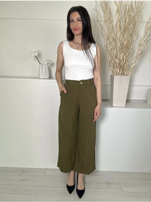  (S) Khaki Elől Gombos, Hátul Gumisderekú Övtartós, Bőfazonú Nadrág