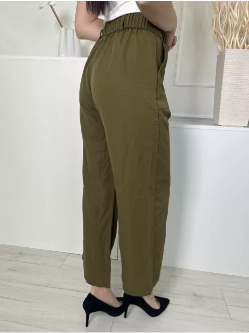  (S) Khaki Elől Gombos, Hátul Gumisderekú Övtartós, Bőfazonú Nadrág