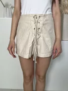 Primark (M) Drapp Elől Fűzős, Megkötős Oldalt Cipzáros, 50% Pamut Alapanyagú Rövidnadrág