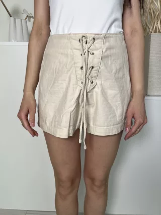   Primark (M) Drapp Elől Fűzős, Megkötős Oldalt Cipzáros, 50% Pamut Alapanyagú Rövidnadrág