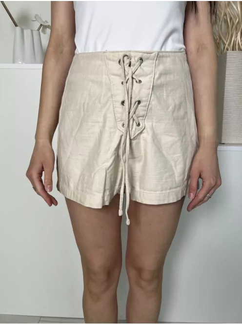 Primark (M) Drapp Elől Fűzős, Megkötős Oldalt Cipzáros, 50% Pamut Alapanyagú Rövidnadrág