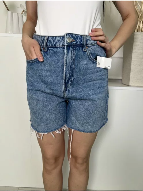 DenimCo (M) Kék Elől Gombos, Zsebes Koptatott, Rojtos Aljú, Farmer Rövidnadrág