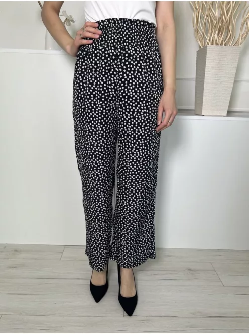  (S) Fekete Derékban Darázsolt Apró Fehér Virágos Nadrág