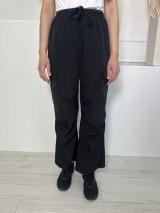   Shein (S) Fekete Derékban Összehúzható, Megkötős Oldalt Zsebes Nadrág