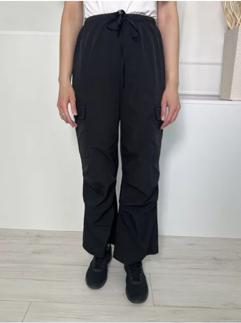 Shein (S) Fekete Derékban Összehúzható, Megkötős Oldalt Zsebes Nadrág