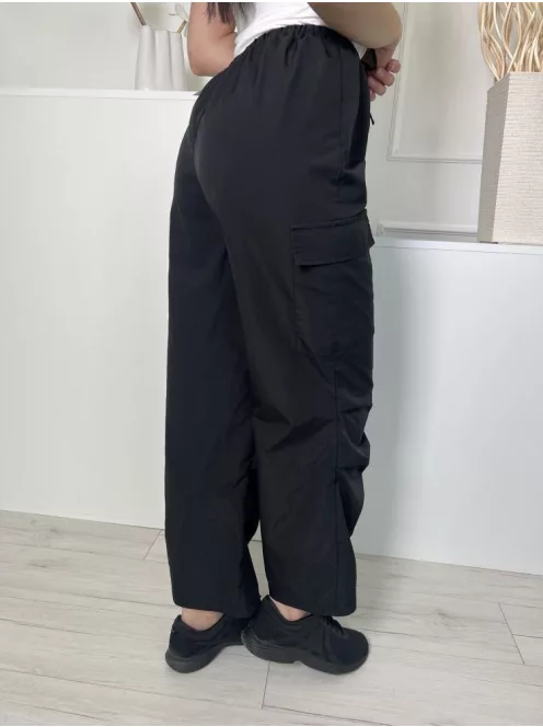 Shein (S) Fekete Derékban Összehúzható, Megkötős Oldalt Zsebes Nadrág