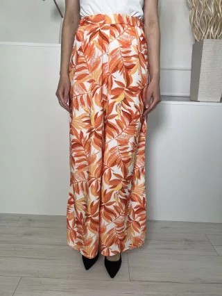   Quiz (M) Fehér Narancs Levélmintás, Hátul Gumisderekú Bőfazonú Nadrág