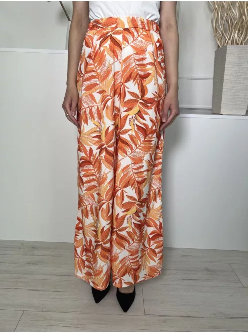 Quiz (M) Fehér Narancs Levélmintás, Hátul Gumisderekú Bőfazonú Nadrág