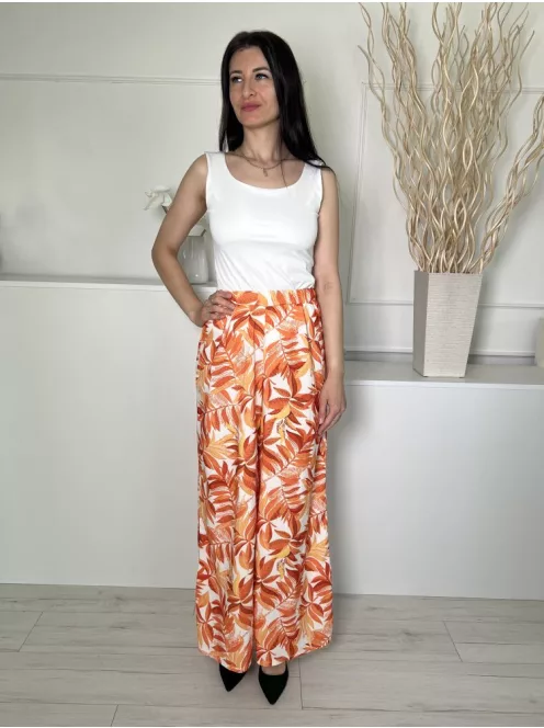 Quiz (M) Fehér Narancs Levélmintás, Hátul Gumisderekú Bőfazonú Nadrág