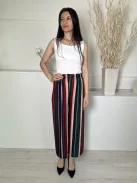 Stella (M) Sötétkék-Drapp-Piros Gumisderkú, Csíkos Lenge Fazonú Nadrág