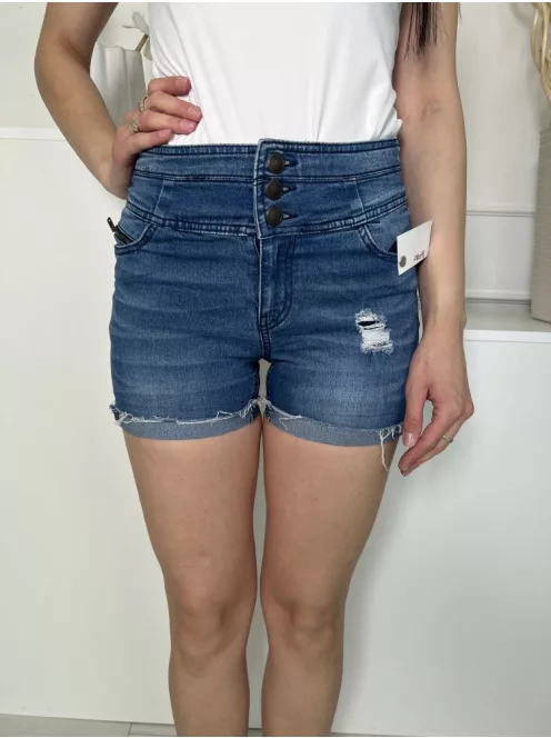  (M) Kék Elől Gombos, Zsebes Szaggatott, Rojtos Aljú, Farmer Rövidnadrág
