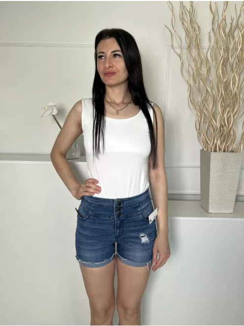  (M) Kék Elől Gombos, Zsebes Szaggatott, Rojtos Aljú, Farmer Rövidnadrág