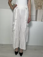 Bershka (M) Fehér 57% Len Alapanyagú, Hátul Gumisderekú Oldalt Zsebes, Enyhén Áttetsző Nadrág