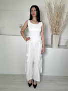 Bershka (M) Fehér 57% Len Alapanyagú, Hátul Gumisderekú Oldalt Zsebes, Enyhén Áttetsző Nadrág