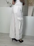 Bershka (M) Fehér 57% Len Alapanyagú, Hátul Gumisderekú Oldalt Zsebes, Enyhén Áttetsző Nadrág