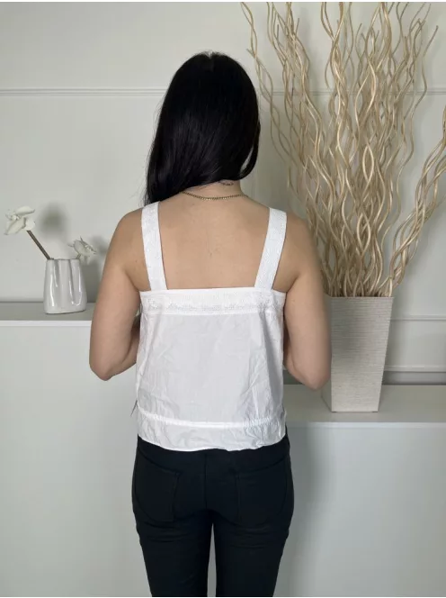 Papaya (M) Fehér Elől Díszgombos, Derékban Összehúzható Felül Hímzett Mintás Felső