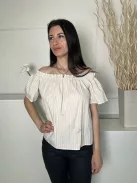 H&M (XS) Fehér Kék-Sárga Csíkos, Ejtett Fodros Vállú 100% Pamut Alapanyagú Felső