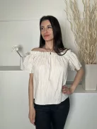 H&M (XS) Fehér Kék-Sárga Csíkos, Ejtett Fodros Vállú 100% Pamut Alapanyagú Felső