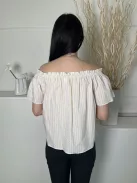 H&M (XS) Fehér Kék-Sárga Csíkos, Ejtett Fodros Vállú 100% Pamut Alapanyagú Felső