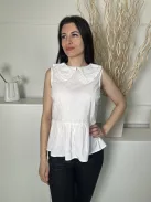 New Look (S) Fehér Hátul Nyakban Gombos, Galléros Fodros Aljú, 100% Pamut Felső