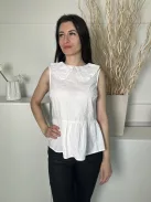 New Look (S) Fehér Hátul Nyakban Gombos, Galléros Fodros Aljú, 100% Pamut Felső