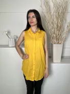 JD Williams (M) Sárga Elől Végig Gombos, Mellnél Zsebes 100% Pamut, Galléros, Hosszított Fazonú Felső