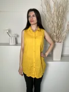 JD Williams (M) Sárga Elől Végig Gombos, Mellnél Zsebes 100% Pamut, Galléros, Hosszított Fazonú Felső