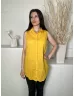   JD Williams (M) Sárga Elől Végig Gombos, Mellnél Zsebes 100% Pamut, Galléros, Hosszított Fazonú Felső