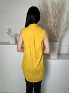 JD Williams (M) Sárga Elől Végig Gombos, Mellnél Zsebes 100% Pamut, Galléros, Hosszított Fazonú Felső