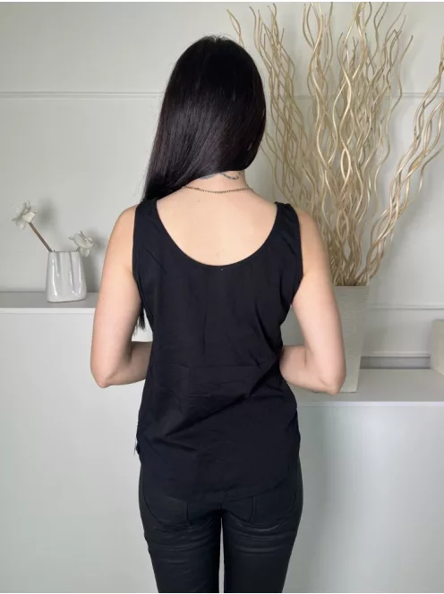 Encuentro (M) Fekete Elől Feliratos, Flitteres 100% Pamut Alapanyagú Felső