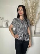 M&S (M) Fekete-Fehér Kockás, Elől Megkötős 100% Pamut, Fodros Aljú Felső