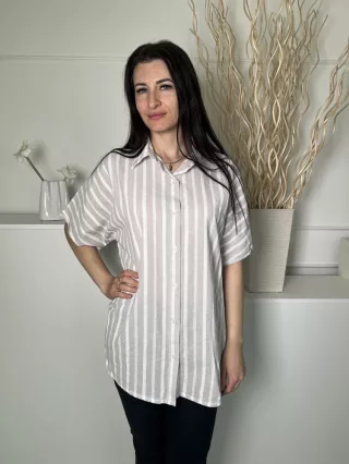   Pretty Little Thing (S) Fehér Szürke Csíkos, Elől Végig Gombos 100% Pamut Alapanyagú Felső