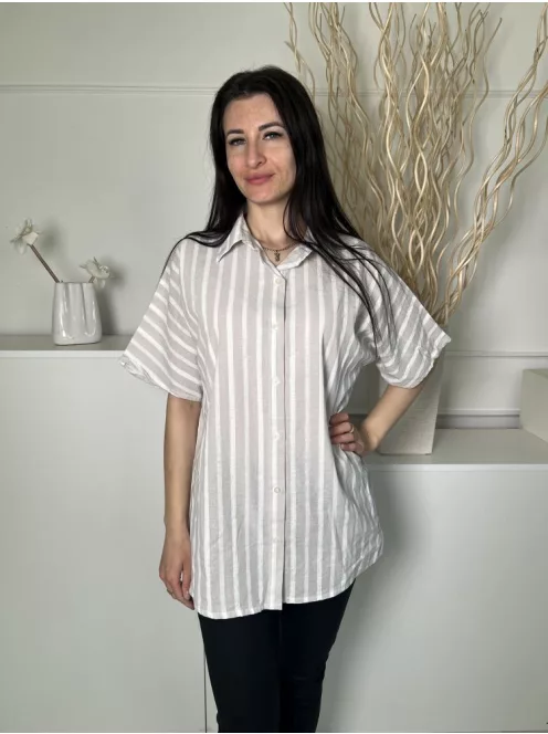 Pretty Little Thing (S) Fehér Szürke Csíkos, Elől Végig Gombos 100% Pamut Alapanyagú Felső