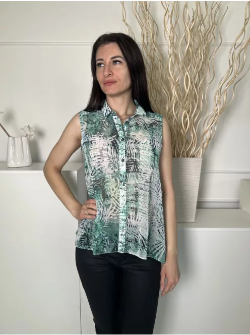 Roman (M) Zöld-Fehér Mintás, Elől Végig Gombos Galléros, Enyhén Áttetsző Felső