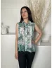   Roman (M) Zöld-Fehér Mintás, Elől Végig Gombos Galléros, Enyhén Áttetsző Felső