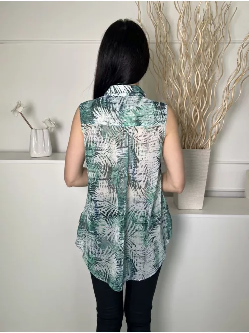 Roman (M) Zöld-Fehér Mintás, Elől Végig Gombos Galléros, Enyhén Áttetsző Felső