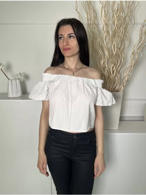 New Look (XS) Fehér Ejtett Gumis Vállú, Buggyos Ujjú 100% Pamut Alapanyagú Felső