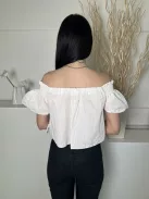 New Look (XS) Fehér Ejtett Gumis Vállú, Buggyos Ujjú 100% Pamut Alapanyagú Felső