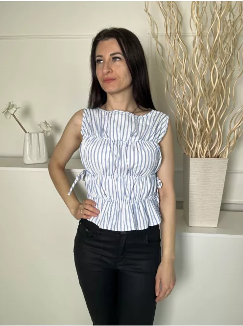 Collusion (S) Fehér Kék Csíkos, Oldalt Megkötős Gumírozott Felső