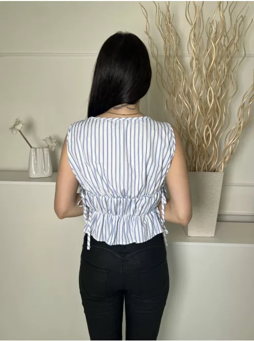 Collusion (S) Fehér Kék Csíkos, Oldalt Megkötős Gumírozott Felső