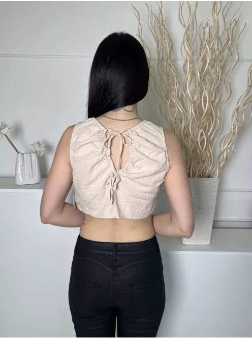 Primark (S) Homokszínű Hátul Nyitott, Megkötős 37% Pamut és 12% Len Alapanyagú Felső