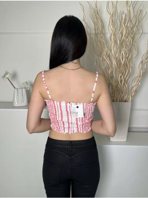 TopShop (M) Fehér Piros Csíkos, Elől Díszgombos Darázsolt, Pántos Felső